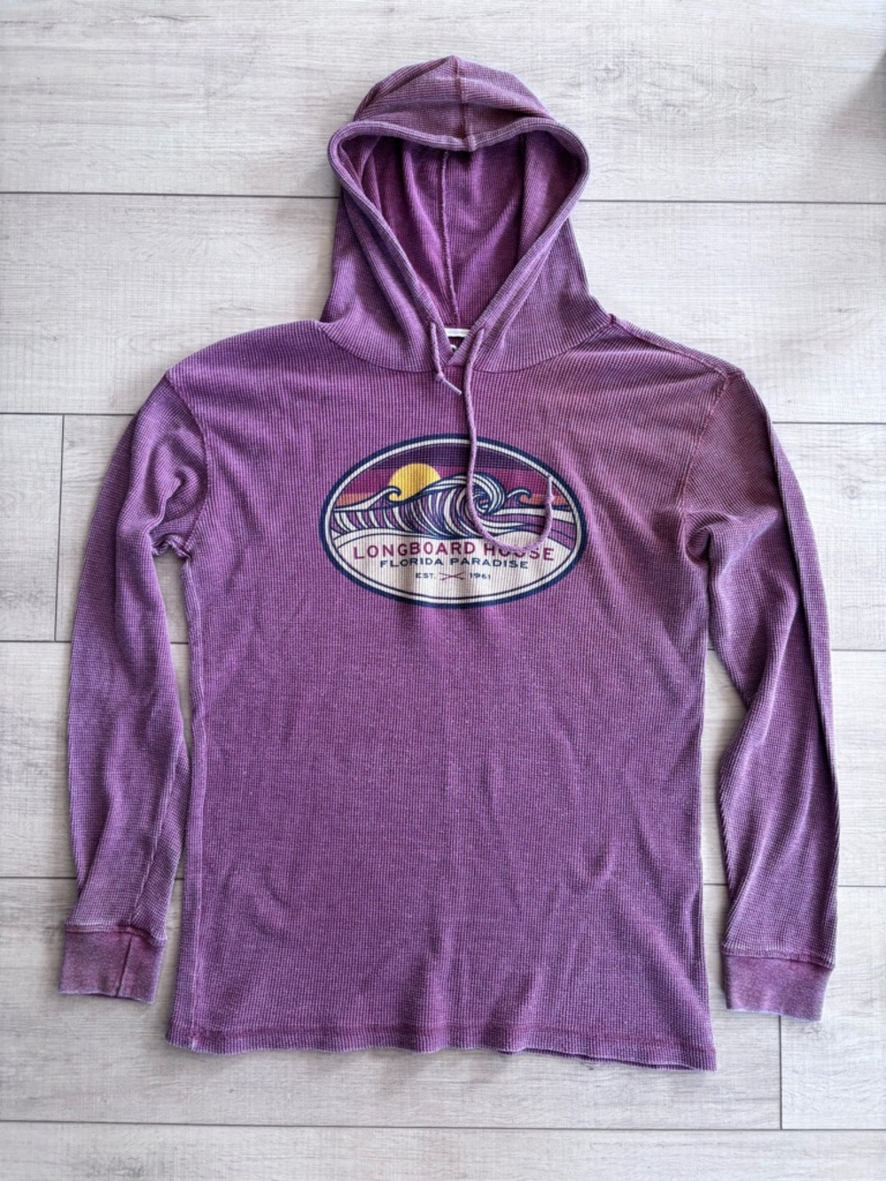 Blue 84 Longboard House Florida Maroon  Hooded Waffle Long Sleeve Pullover L